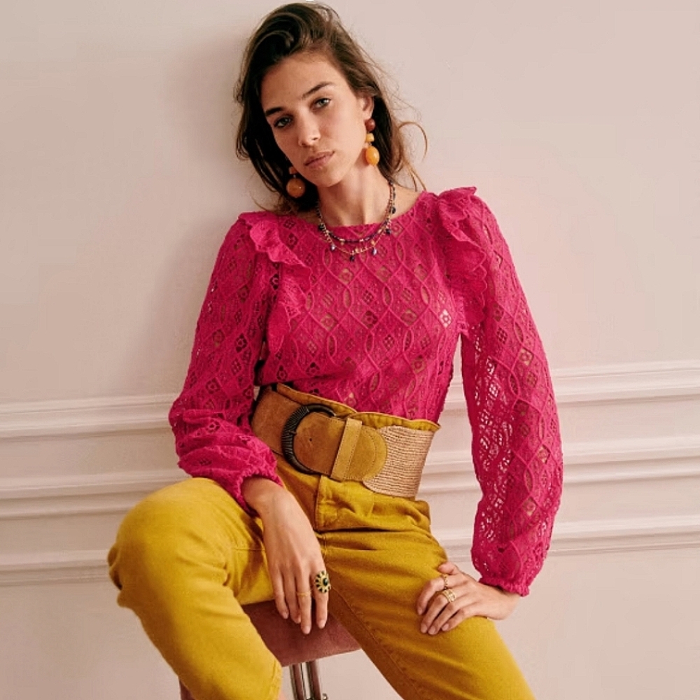 Sezane Fuchsia Lace Blouse